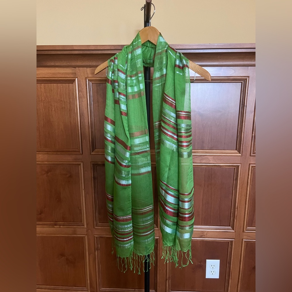 Moroccan Scarf Green Striped Multicolor One Size - Picture 12 of 12